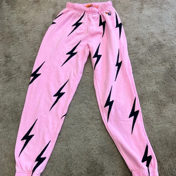 Aviator Nation Pink Lightning Bolt Stitch SweatPants Size XS - Picture 3 of 8
